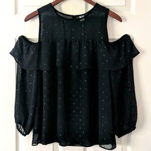 Old Navy Cold Shoulder Flowy Babydoll Top Black Small